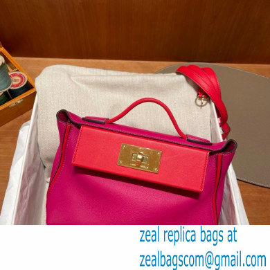 HERMES 24/24 MINI KELLY BAG IN TOGO LEATHER ROSE