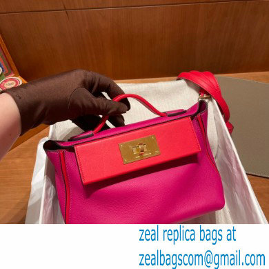 HERMES 24/24 MINI KELLY BAG IN TOGO LEATHER ROSE