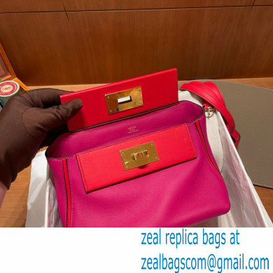 HERMES 24/24 MINI KELLY BAG IN TOGO LEATHER ROSE