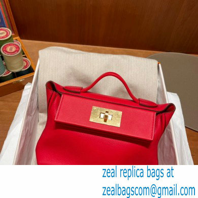 HERMES 24/24 MINI KELLY BAG IN TOGO LEATHER Rouge Casaque - Click Image to Close