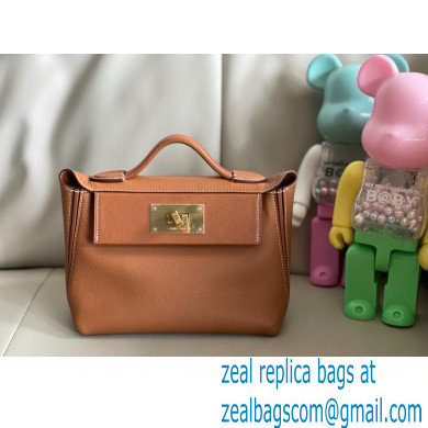 HERMES 24/24 MINI KELLY BAG IN TOGO LEATHER TAN