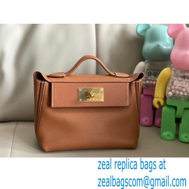 HERMES 24/24 MINI KELLY BAG IN TOGO LEATHER TAN