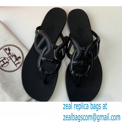 Hermes Egerie Chaine D'ancre TPU Flip Flops Thongs Sandals Black 2022