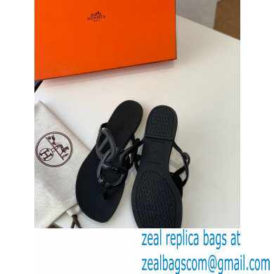 Hermes Egerie Chaine D'ancre TPU Flip Flops Thongs Sandals Black 2022