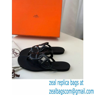 Hermes Egerie Chaine D'ancre TPU Flip Flops Thongs Sandals Black 2022