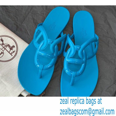 Hermes Egerie Chaine D'ancre TPU Flip Flops Thongs Sandals Blue 2022 - Click Image to Close