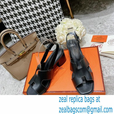 Hermes Heel 6cm Elbe Sandals Black 2022