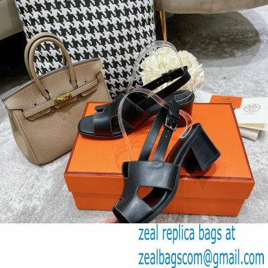 Hermes Heel 6cm Elbe Sandals Black 2022 - Click Image to Close