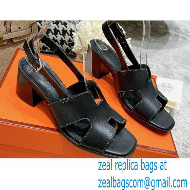 Hermes Heel 6cm Elbe Sandals Black 2022