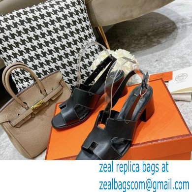 Hermes Heel 6cm Elbe Sandals Black 2022