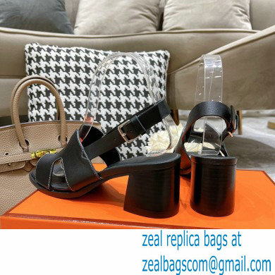 Hermes Heel 6cm Elbe Sandals Black 2022 - Click Image to Close