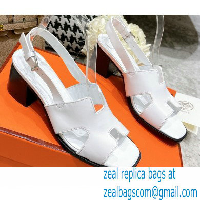 Hermes Heel 6cm Elbe Sandals White 2022