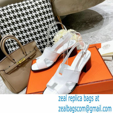 Hermes Heel 6cm Elbe Sandals White 2022 - Click Image to Close