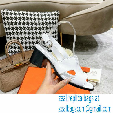 Hermes Heel 6cm Elbe Sandals White 2022