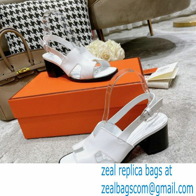 Hermes Heel 6cm Elbe Sandals White 2022 - Click Image to Close