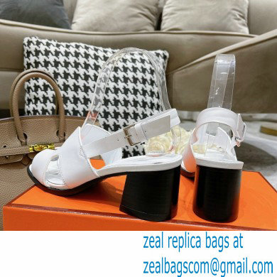Hermes Heel 6cm Elbe Sandals White 2022