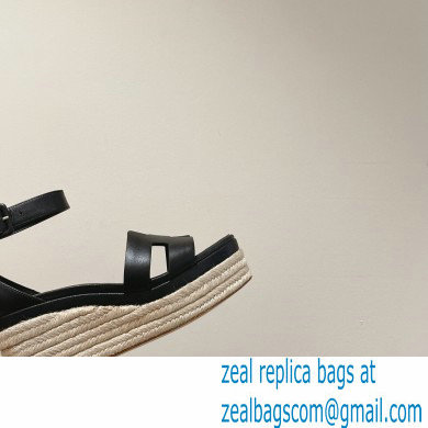 Hermes Heel 8.5cm Platform 5cm Elda Wedge Espadrilles Black 2022 - Click Image to Close