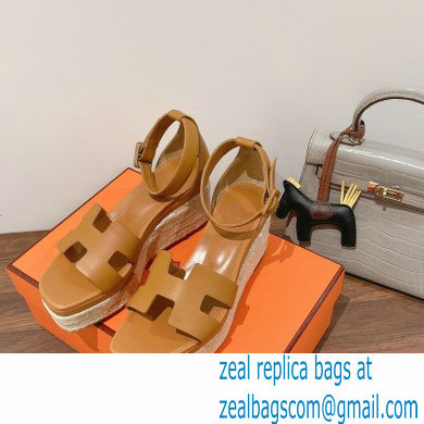 Hermes Heel 8.5cm Platform 5cm Elda Wedge Espadrilles Brown 2022