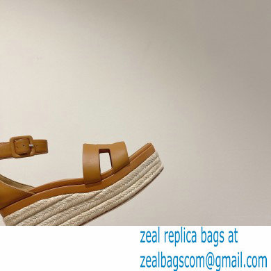 Hermes Heel 8.5cm Platform 5cm Elda Wedge Espadrilles Brown 2022