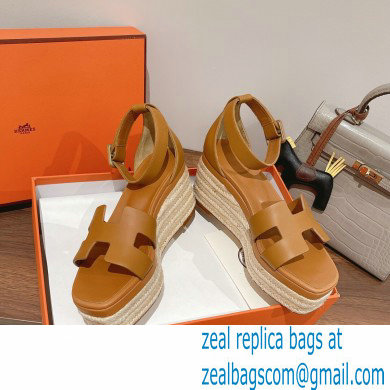 Hermes Heel 8.5cm Platform 5cm Elda Wedge Espadrilles Brown 2022 - Click Image to Close