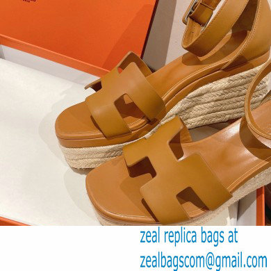 Hermes Heel 8.5cm Platform 5cm Elda Wedge Espadrilles Brown 2022 - Click Image to Close