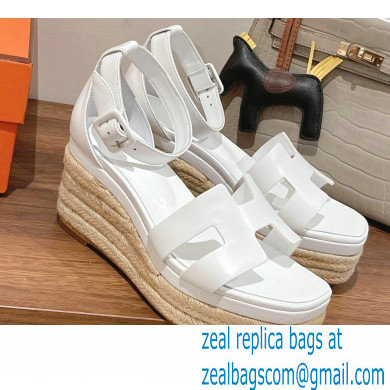 Hermes Heel 8.5cm Platform 5cm Elda Wedge Espadrilles White 2022