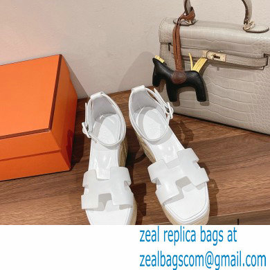 Hermes Heel 8.5cm Platform 5cm Elda Wedge Espadrilles White 2022