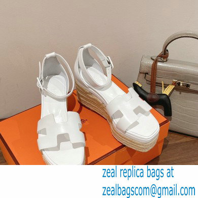 Hermes Heel 8.5cm Platform 5cm Elda Wedge Espadrilles White 2022 - Click Image to Close