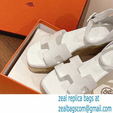 Hermes Heel 8.5cm Platform 5cm Elda Wedge Espadrilles White 2022