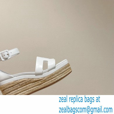 Hermes Heel 8.5cm Platform 5cm Elda Wedge Espadrilles White 2022 - Click Image to Close