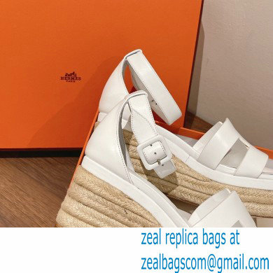Hermes Heel 8.5cm Platform 5cm Elda Wedge Espadrilles White 2022 - Click Image to Close