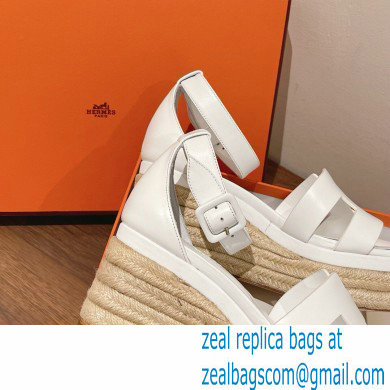 Hermes Heel 8.5cm Platform 5cm Elda Wedge Espadrilles White 2022