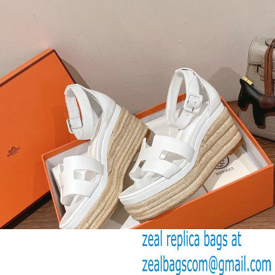 Hermes Heel 8.5cm Platform 5cm Elda Wedge Espadrilles White 2022