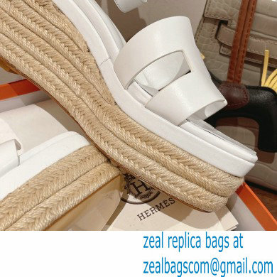 Hermes Heel 8.5cm Platform 5cm Elda Wedge Espadrilles White 2022