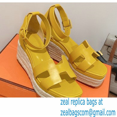 Hermes Heel 8.5cm Platform 5cm Elda Wedge Espadrilles Yellow 2022