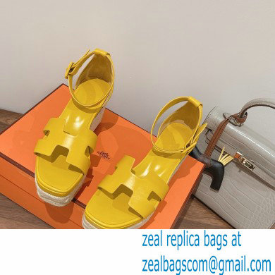 Hermes Heel 8.5cm Platform 5cm Elda Wedge Espadrilles Yellow 2022