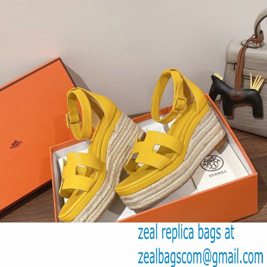 Hermes Heel 8.5cm Platform 5cm Elda Wedge Espadrilles Yellow 2022