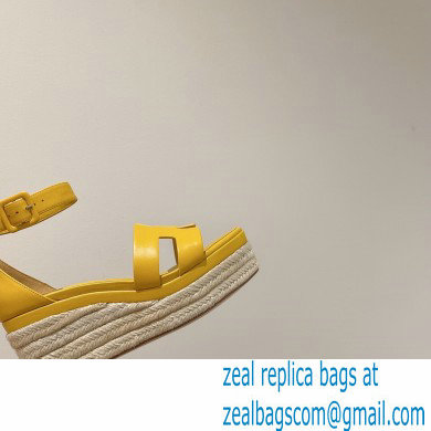 Hermes Heel 8.5cm Platform 5cm Elda Wedge Espadrilles Yellow 2022