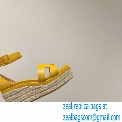 Hermes Heel 8.5cm Platform 5cm Elda Wedge Espadrilles Yellow 2022 - Click Image to Close