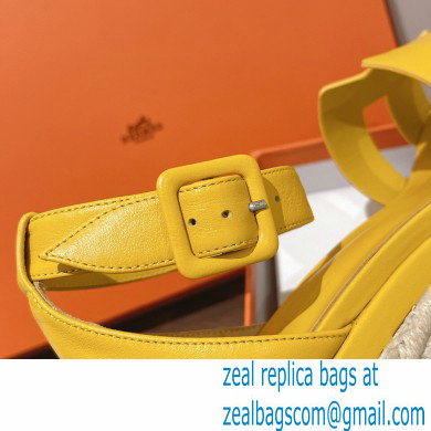 Hermes Heel 8.5cm Platform 5cm Elda Wedge Espadrilles Yellow 2022
