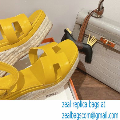 Hermes Heel 8.5cm Platform 5cm Elda Wedge Espadrilles Yellow 2022 - Click Image to Close