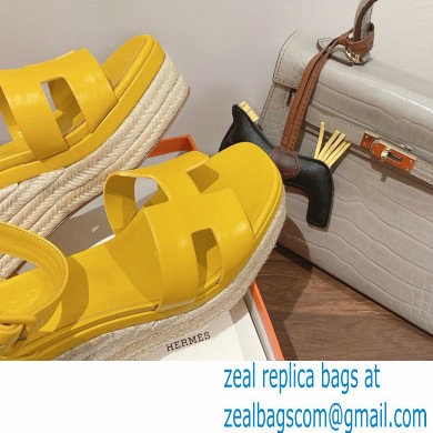 Hermes Heel 8.5cm Platform 5cm Elda Wedge Espadrilles Yellow 2022