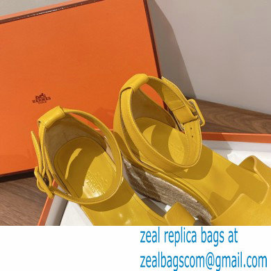 Hermes Heel 8.5cm Platform 5cm Elda Wedge Espadrilles Yellow 2022