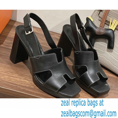 Hermes Heel 9cm Elbe Sandals Black 2022 - Click Image to Close