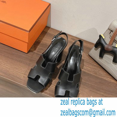 Hermes Heel 9cm Elbe Sandals Black 2022