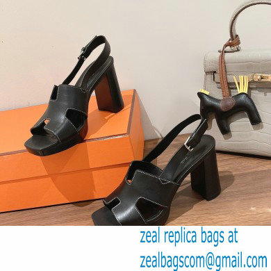 Hermes Heel 9cm Elbe Sandals Black 2022 - Click Image to Close