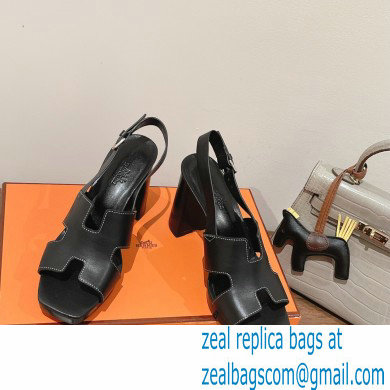 Hermes Heel 9cm Elbe Sandals Black 2022