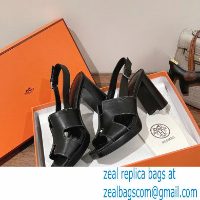 Hermes Heel 9cm Elbe Sandals Black 2022