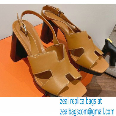 Hermes Heel 9cm Elbe Sandals Brown 2022