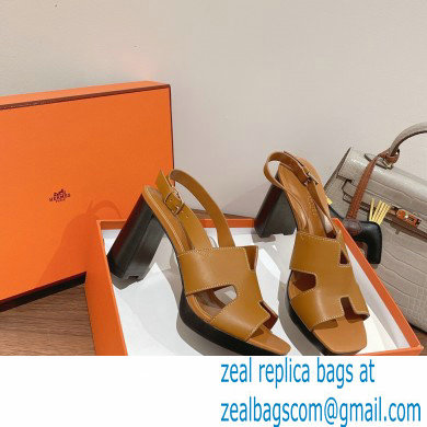 Hermes Heel 9cm Elbe Sandals Brown 2022 - Click Image to Close